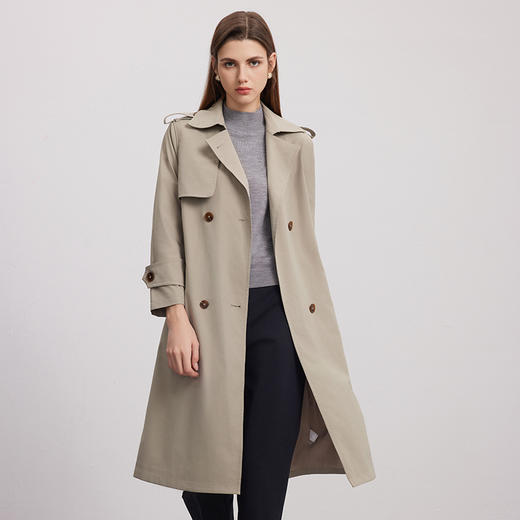 【中长款双排扣风衣】24年秋季新品女士收腰系带经典百搭时尚外套 商品图0
