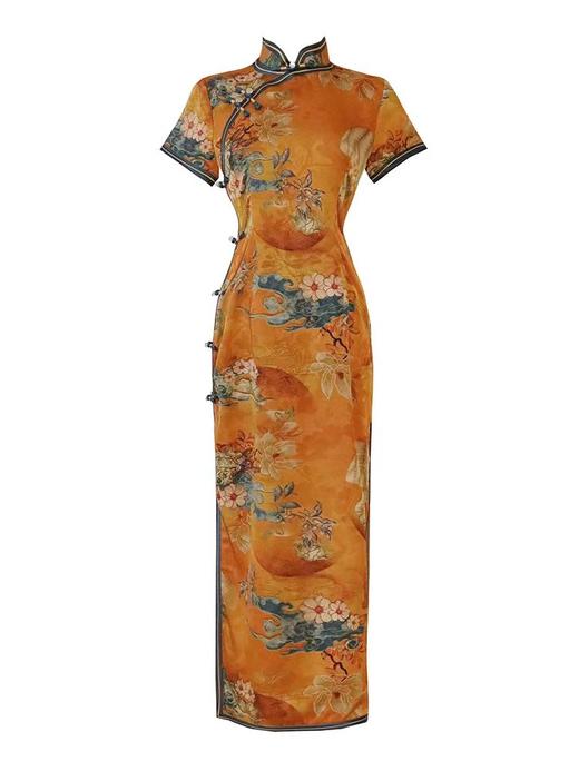 TQX188452改良版中国风旗袍2024年新款复古气质修身走秀连衣裙长款 商品图2