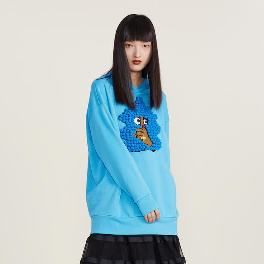 谜底2022冬新款连帽中长款卫衣女宽松立体趣味手钩绣花224MV1635 商品图1