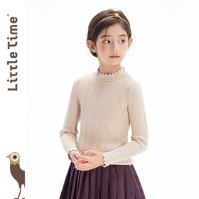 littletime女童打底衫毛衣花边领2024秋新款儿童套头长袖针织衫