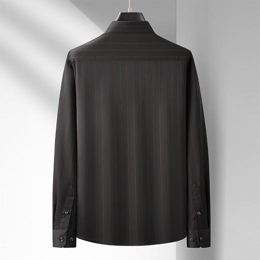 【弹力】【新款DM】大依优型竖条纹长袖衬衫男宽松加肥加大码男士休闲商务衬衣上衣胖子 商品图3