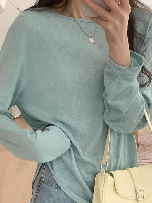 【薄款纯色内搭打底衫】长袖T恤女罩衫 宽松慵懒感防晒上衣面膜T 商品图1
