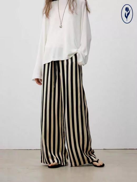 shyshystill/shy202406010/松弛感条纹松紧腰空气裤透气长裤 商品图0