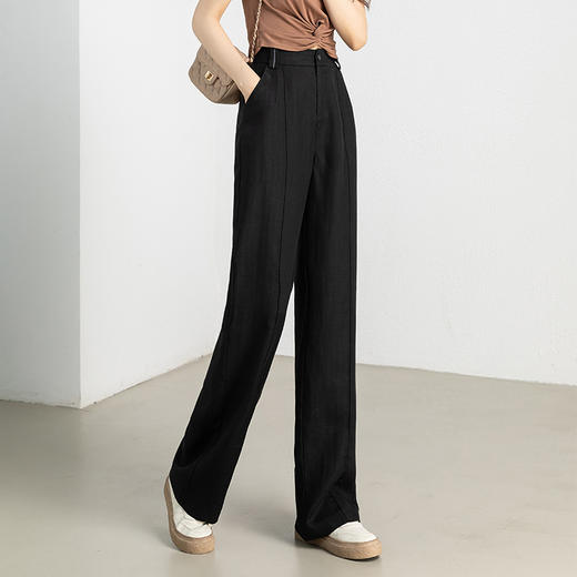 丁摩 天丝亚麻阔腿裤女宽松休闲长裤显瘦直筒拖地裤透气舒适高腰裤子4ZF-11801 商品图6