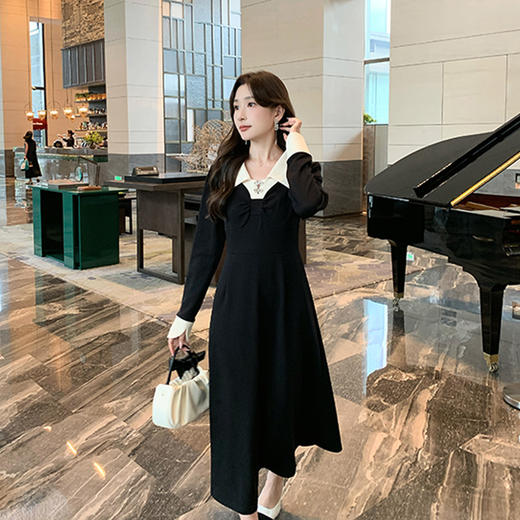 奢姿2024年秋季新款大码女装复古撞色裙子胖妹妹法式针织连衣裙9943860287 商品图1