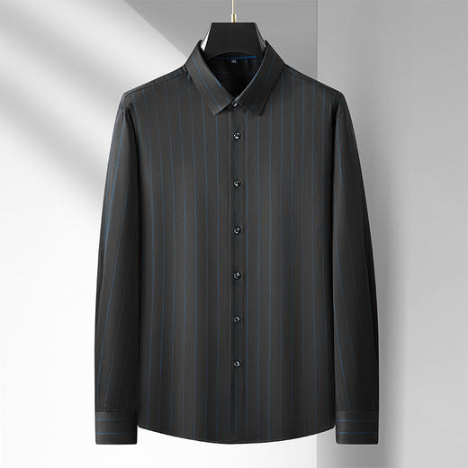 【弹力】【新款DM】大依优型竖条纹长袖衬衫男宽松加肥加大码男士休闲商务衬衣上衣胖子 商品图2