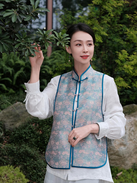 盛唐牡丹 |重缎织金宋锦对襟马甲 商品图2