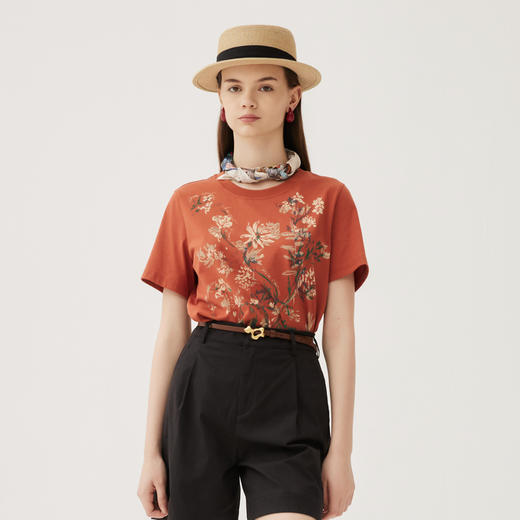 谜底印花T恤短袖女士2024秋季新品休闲百搭合体圆领上衣243MT0992 商品图0