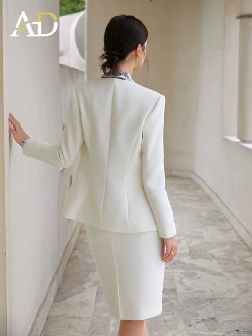 AD白色职业西装套装裙女无领西服外套通勤职业侓师公务员面试正装 商品图4