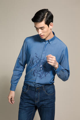 callisto蓝色莱赛尔混纺休闲衬衫