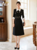 AD优雅知性法式连衣裙女新款轻奢高级感提花撞色西装裙通勤职业装送腰带 商品缩略图0