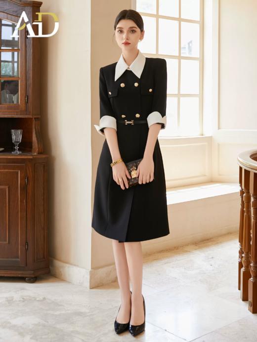 AD优雅知性法式连衣裙女新款轻奢高级感提花撞色西装裙通勤职业装送腰带 商品图2