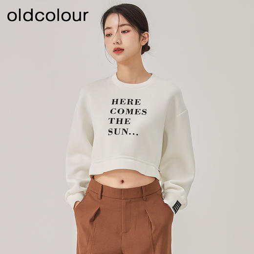 oldcolour2023春新款白色直筒高腰简约休闲短款卫衣女GO11023646 商品图1