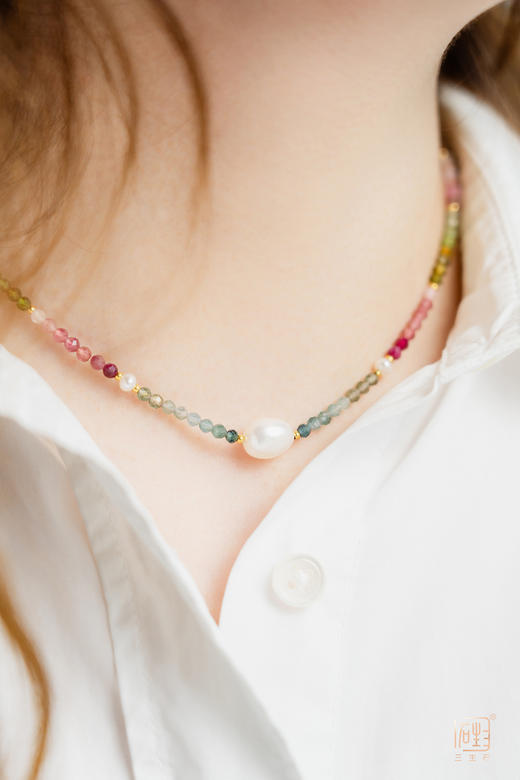 彩色刻面碧玺巴洛克珍珠项链 商品图2