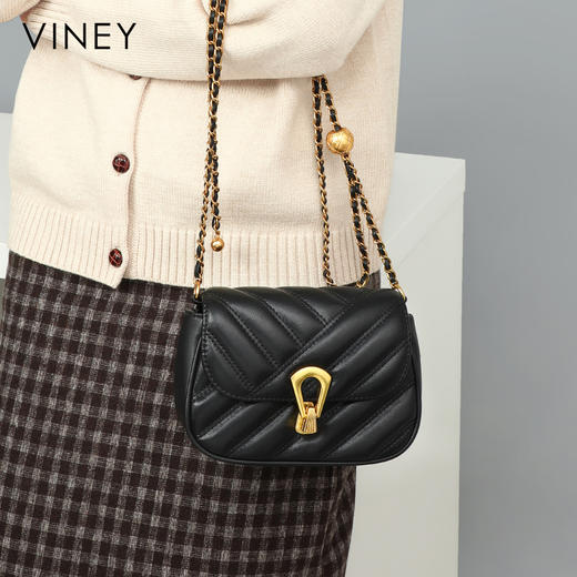 菱格小方包 | VINEY含牛皮时尚百搭高级感单肩斜挎包精致优雅小金球女包4426 商品图7