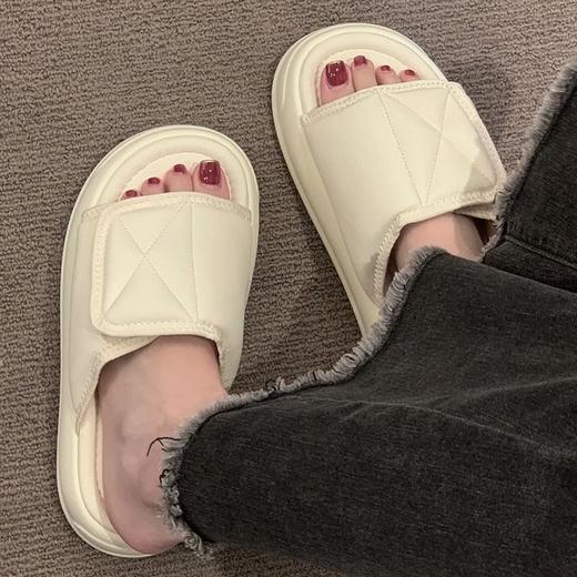 【厚底外穿魔术贴拖鞋】厚底外穿拖鞋女夏魔术贴，亲肤透气舒适内里细腻面料，高级感踩屎感松糕小个子防滑沙滩凉拖鞋女QQ 商品图1