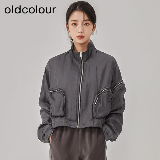 oldcolour2023春季新款灰色直筒立领运动休闲短款外套女O12041265 商品图3