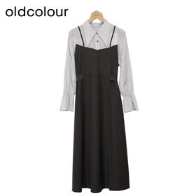 oldcolour衬衫连衣裙春季新款高腰拼接假两件长裙女GP11103637