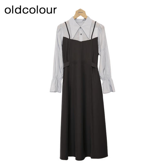 oldcolour衬衫连衣裙春季新款高腰拼接假两件长裙女GP11103637 商品图0