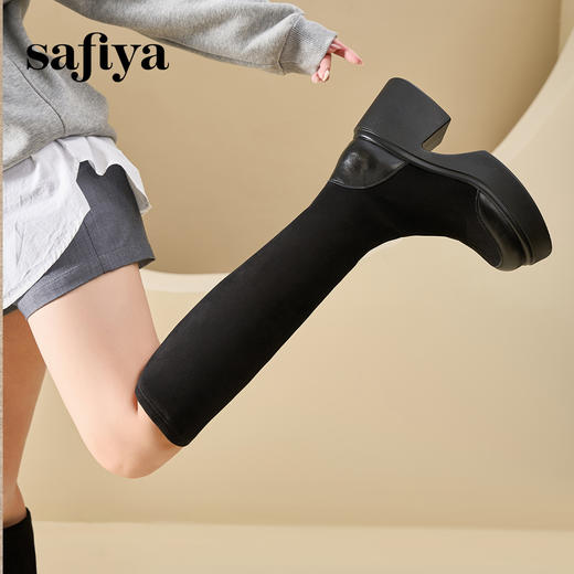 Safiya/索菲娅2024冬 增高不过膝小个子粗跟弹力瘦瘦长靴 SF44117002 商品图2