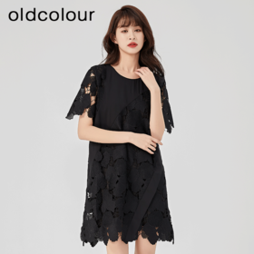 oldcolour2023夏新款黑色设计感小众蕾丝薄款短款连衣裙O22101260