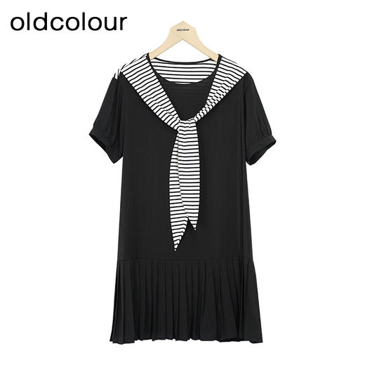 oldcolour夏季新款时尚休闲风海军领宽松显瘦连衣裙女GP21101784 商品图0