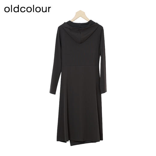 oldcolour秋季新款美式复古撞色开叉显瘦连帽卫衣长裙女P381003A1 商品图1