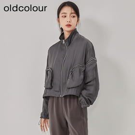 oldcolour2023春季新款灰色直筒立领运动休闲短款外套女O12041265