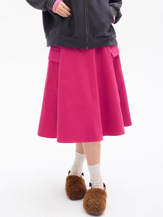 heris/H34114/火龙果色牛仔 工装口袋贴袋 立体分割伞摆半裙 商品图0