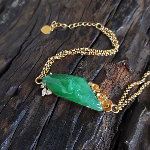 【天然正品】AU750精品黄金镶钻镶糯冰种满绿梅花鹿造型翡翠（一路前行）手链020824NJM20 商品图2