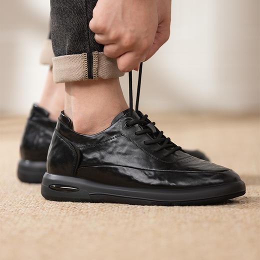 男士皮鞋男款休闲皮鞋内增高德比鞋圆头黑色正装商务 商品图3