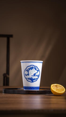 青花玲珑莲池可乐杯