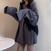 【港风开叉圆领宽松长袖上衣】ins女装中长款 简约纯色打底衫 秋天上衣服 商品缩略图3