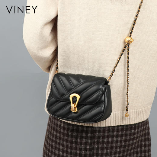 菱格小方包 | VINEY含牛皮时尚百搭高级感单肩斜挎包精致优雅小金球女包4426 商品图6