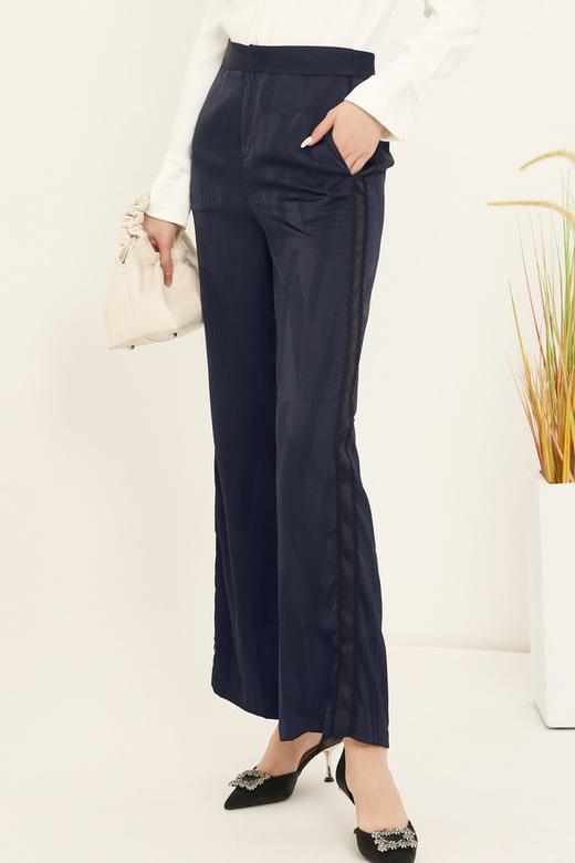 Le Malene 藏蓝色缎面质感长裤 13362 商品图3