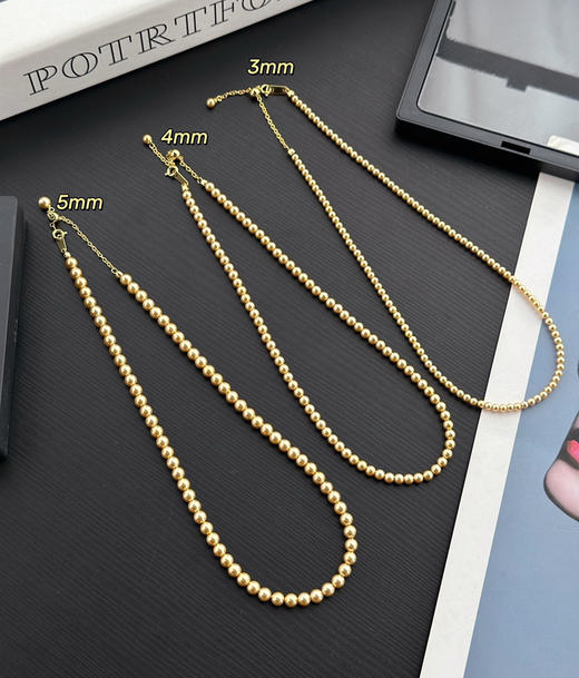 小米粒正圆珍珠项链浅金素链081302 商品图3