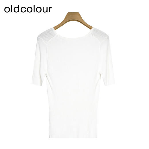 oldcolour夏季新款洋气百搭韩版V领短袖T恤女修身针织GP21052753 商品图1