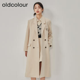 oldcolour2023春季新款杏色休闲简约长款西装风衣外套女O11043108
