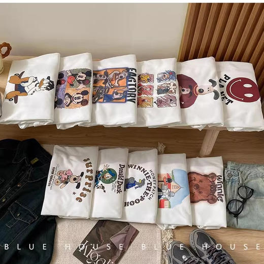 【买一送一】230克重磅印花长袖圆领宽松休闲百搭卡通纯棉内搭打底上衣 商品图0