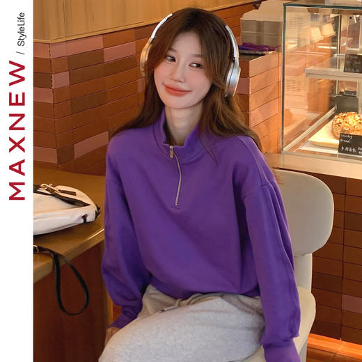 【卫衣】时尚短款半开襟卫衣1N3222406 商品图4