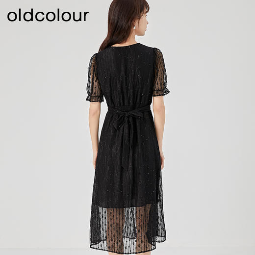 oldcolour2023夏季新款网纱蕾丝V领高腰显瘦A字连衣裙O22101216 商品图3