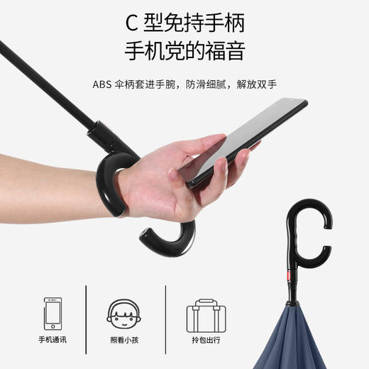 【解放双手！自动反向伞C型长柄雨伞】自动反向伞 一键秒开！双层加厚拒水+高弹玻纤维伞架  耐造耐用抗风！双层加大汽车夜间反光伞Y 商品图3