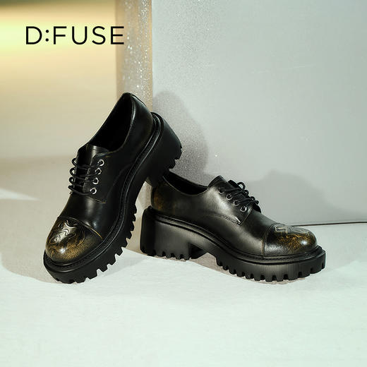 D:FUSE迪芙斯2024秋季新款时尚单鞋立体印花玫瑰花轻便厚底增高德比鞋乐福鞋DF43112203 商品图7