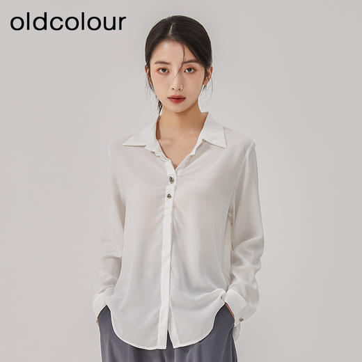 oldcolour2023春季新款白色法式通勤气质宽松长袖衬衫女O13013330 商品图1