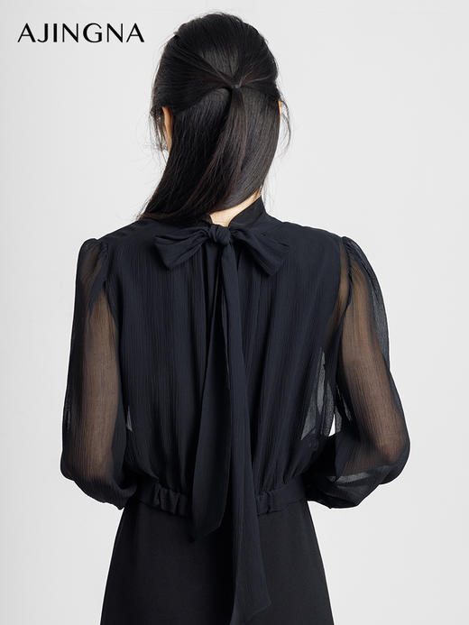 【商场同款】阿菁娜2024秋季新款皱感朦胧长袖上衣A29Q102026 商品图4