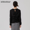 oldcolour2023春季新款黑色时尚修身褶皱设计长袖T恤女HO14023209 商品缩略图4