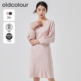 oldcolour2023春新款高级V领显瘦七分袖中长款连衣裙女HO14103441