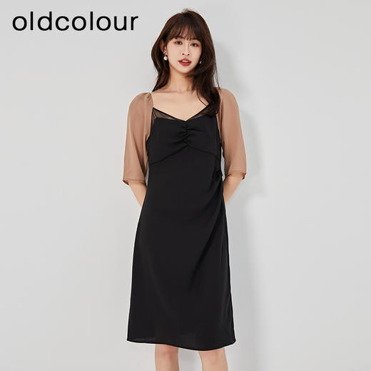 oldcolour2023夏新款黑色法式优雅气质高腰显瘦连衣裙HO26102447 商品图3