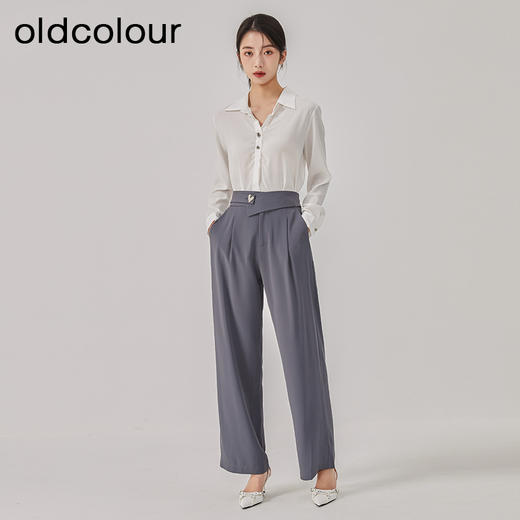 oldcolour2023春季新款白色法式通勤气质宽松长袖衬衫女O13013330 商品图2