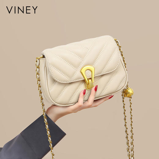 菱格小方包 | VINEY含牛皮时尚百搭高级感单肩斜挎包精致优雅小金球女包4426 商品图8